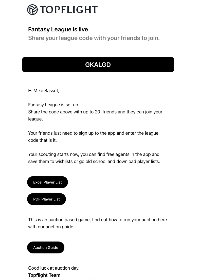 League invite email
